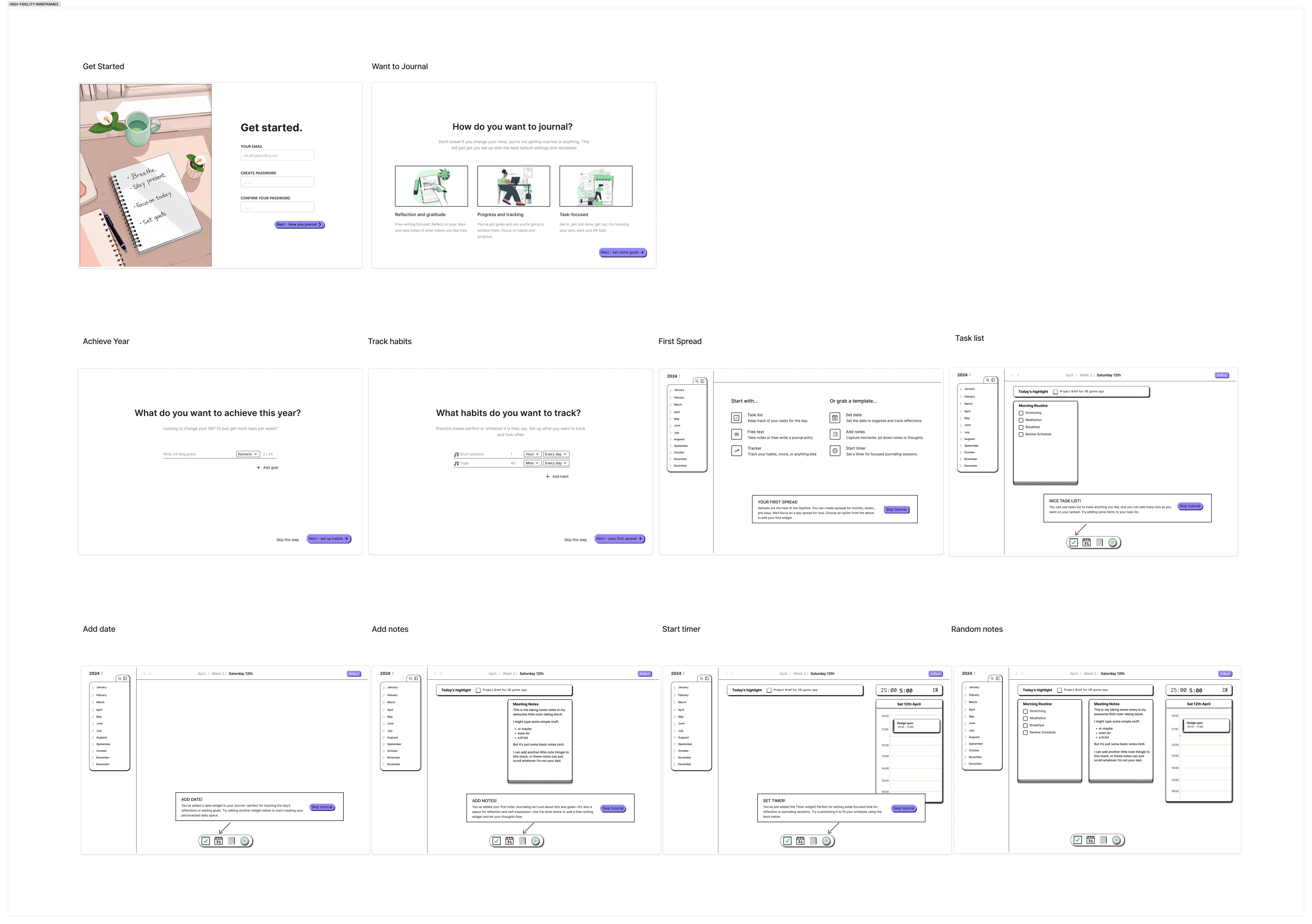 High Fidelity Wireframes